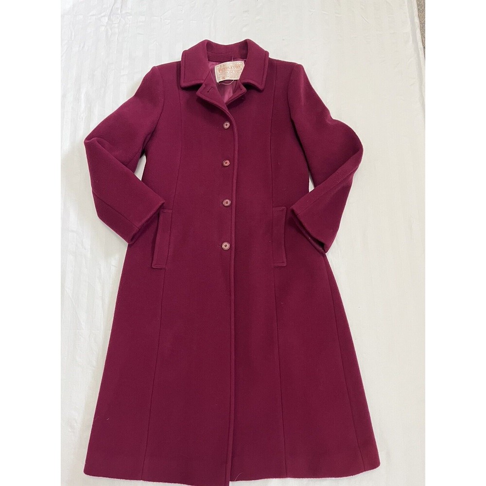 Pendleton Vintage Maroon Long Trench Coat 100% Virgin Wool Ladies Size Medium
